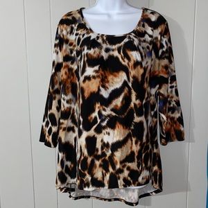 Milano Cheetah Print Three Quarter Sleeve Scoop Neck Tunic